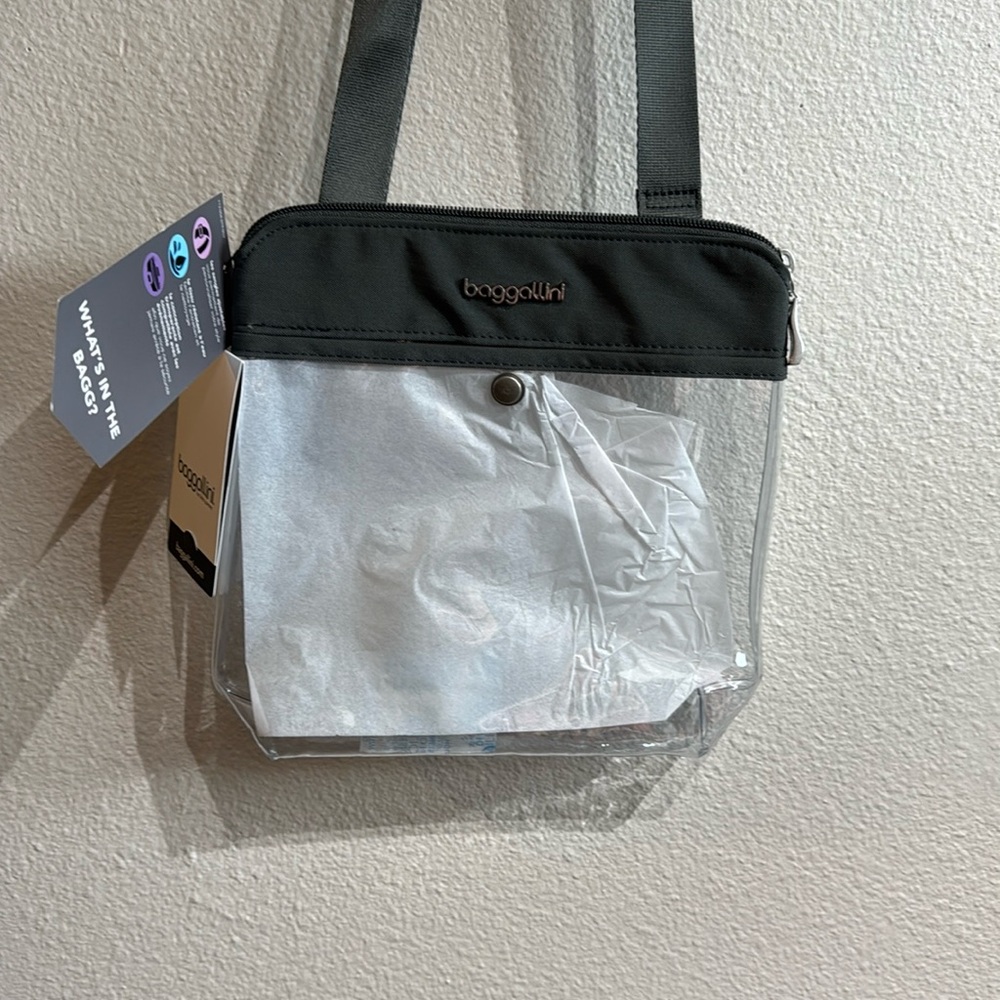 NWT Baggalling clear travel crossbody Grey/clear